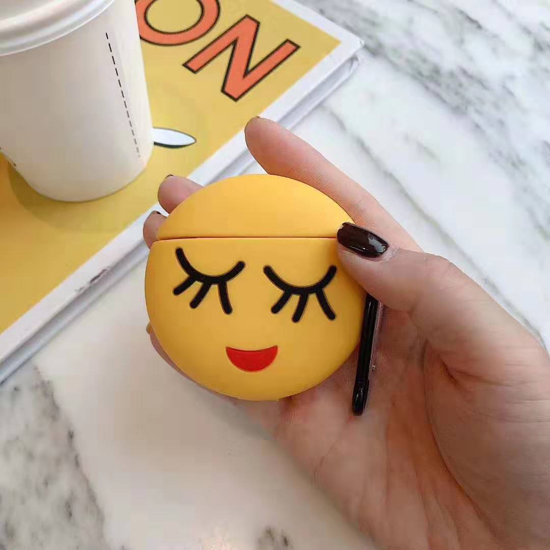 Cute Design Cartoon Silicone Cover Skin for Airpod (1 / 2) Charging Case (Emoji Shy Face)